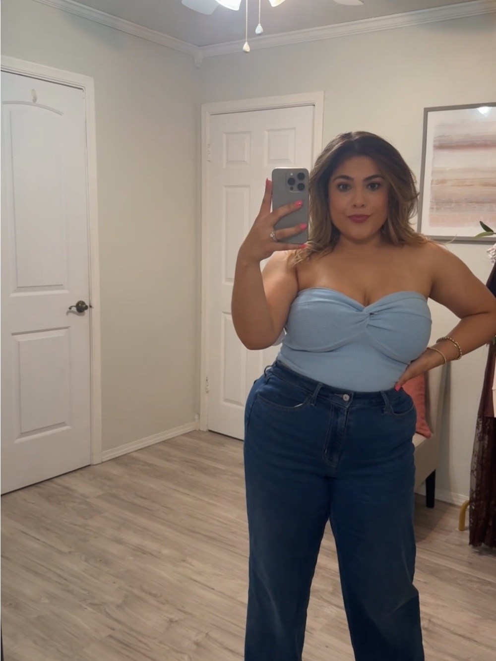 Strapless Twist Ribbed Crop Top - Light Blue